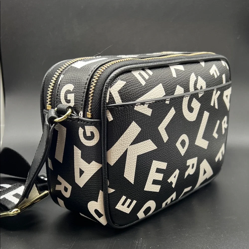 Karl Lagerfeld Black Crossbody Bag  Camera Bag with Multicolor Letters NEW - Picture 6 of 13